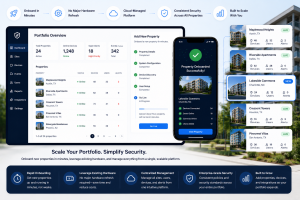 Scalable cloud-based property security platform enabling multifamily operators to onboard new properties quickly, manage access control across multiple communities, and leverage existing security hardware.