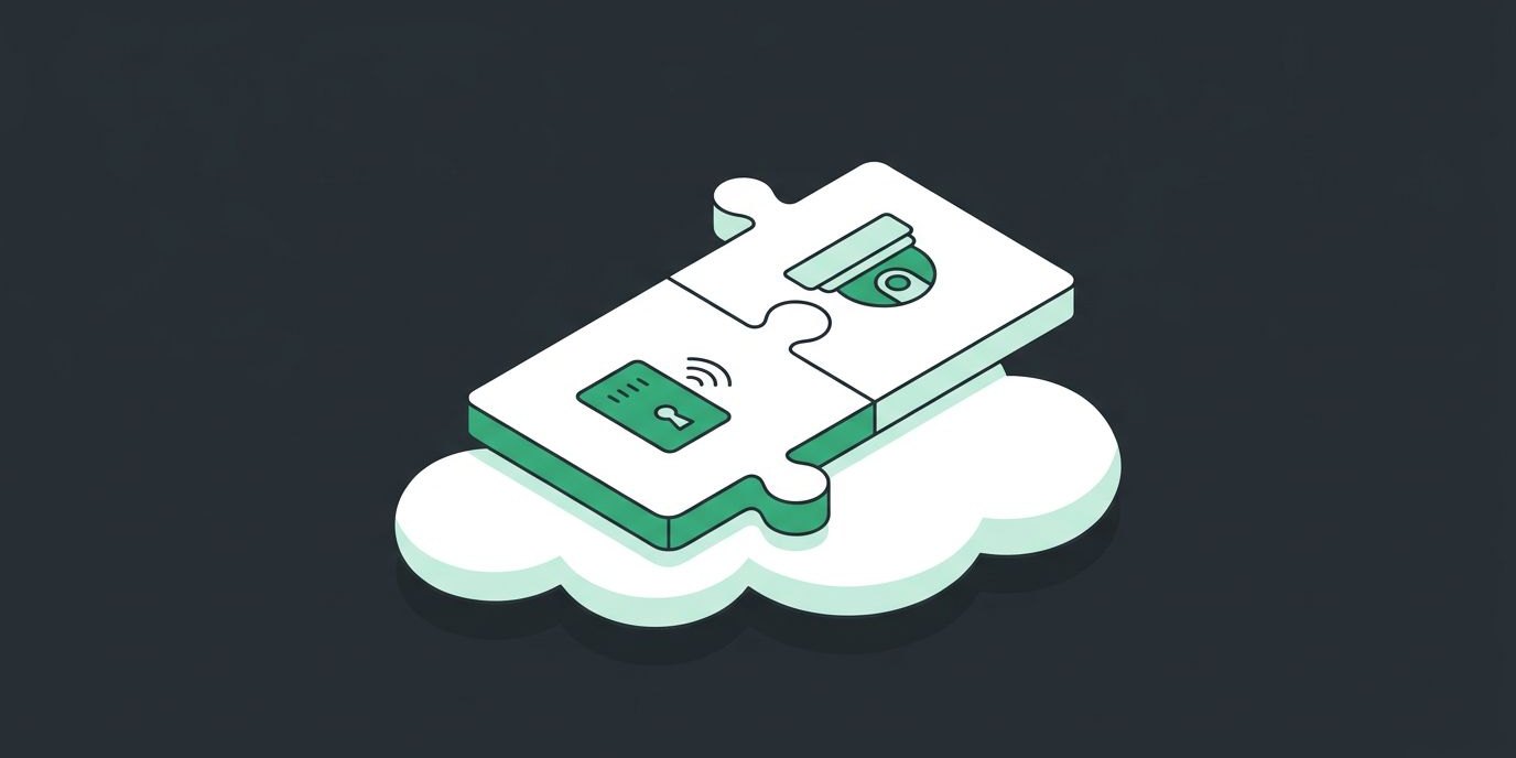 Complete I.T. Outlines Client Impact of Brivo and Eagle Eye Networks Merger cover illustration Illustration: two puzzle pieces clicking together, one with a door reader icon and one with a security camera icon