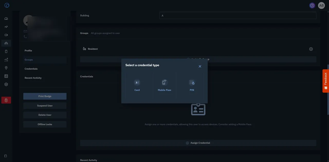 Brivo Access screen for step 6: Click Card.