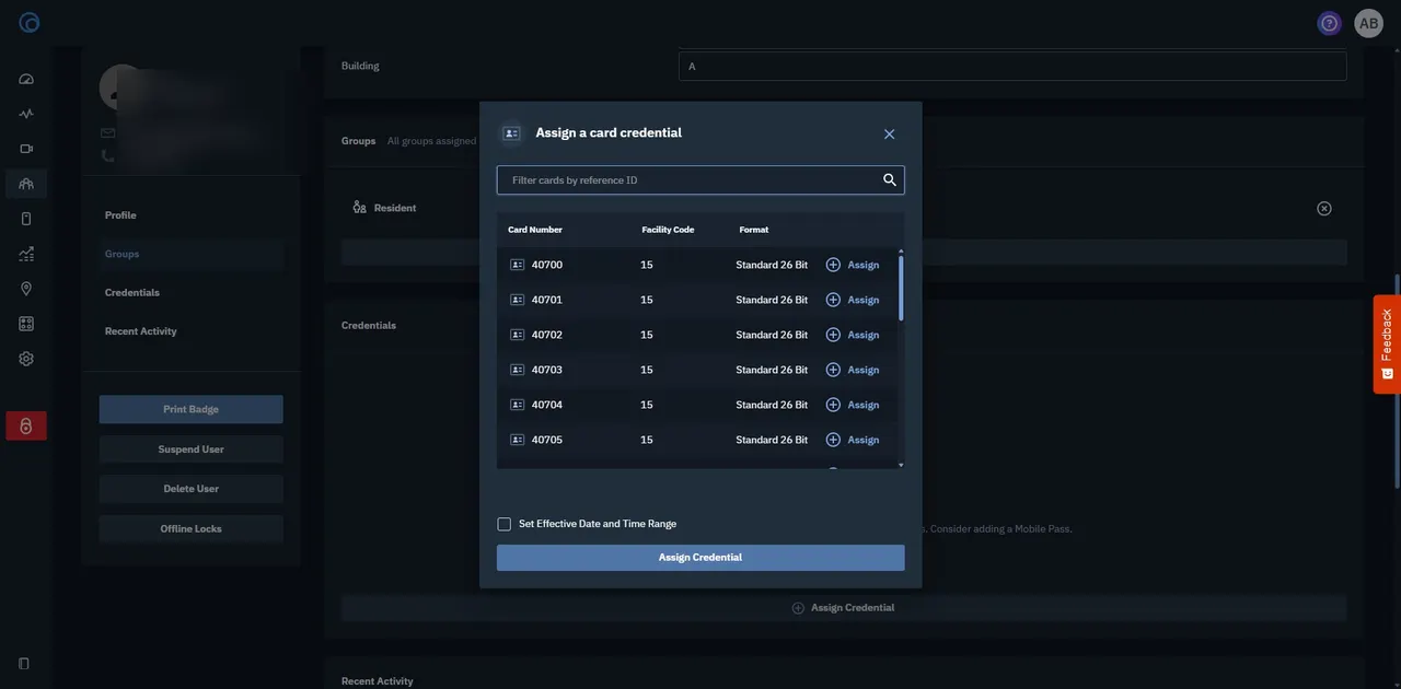 Brivo Access screen for step 7: Check Set Effective Date and Time Range.