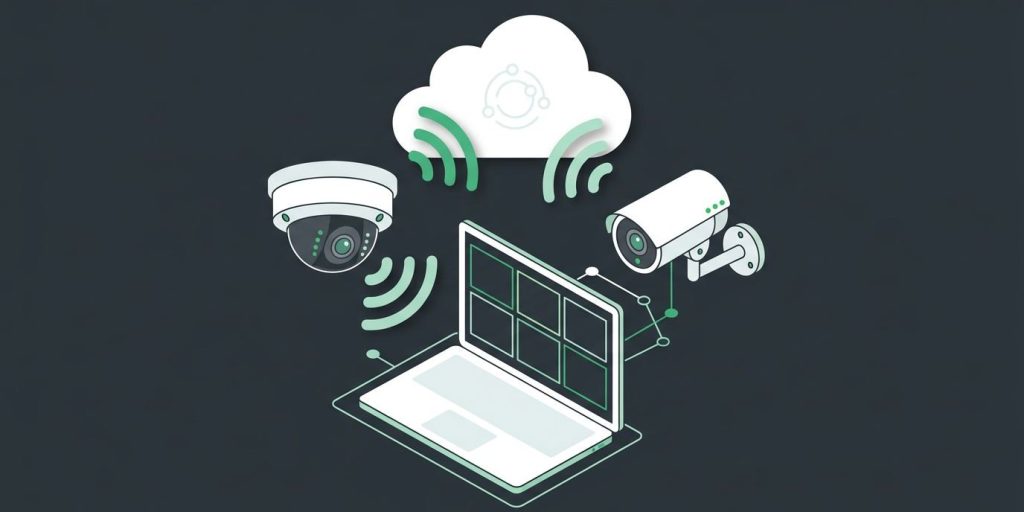 Complete I.T. Adds Eagle Eye Networks Cloud Video Surveillance cover illustration Illustration: a dome camera and a bullet camera sending video streams up into a cloud
