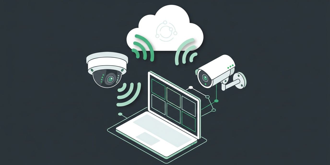 Complete I.T. Adds Eagle Eye Networks Cloud Video Surveillance cover illustration Illustration: a dome camera and a bullet camera sending video streams up into a cloud
