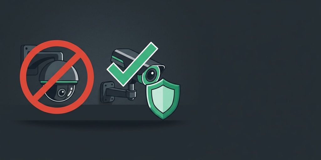 FCC Ban on Hikvision and Dahua: What Florida Property Managers Need to Know cover illustration Illustration: a security camera with a red prohibition slash over it