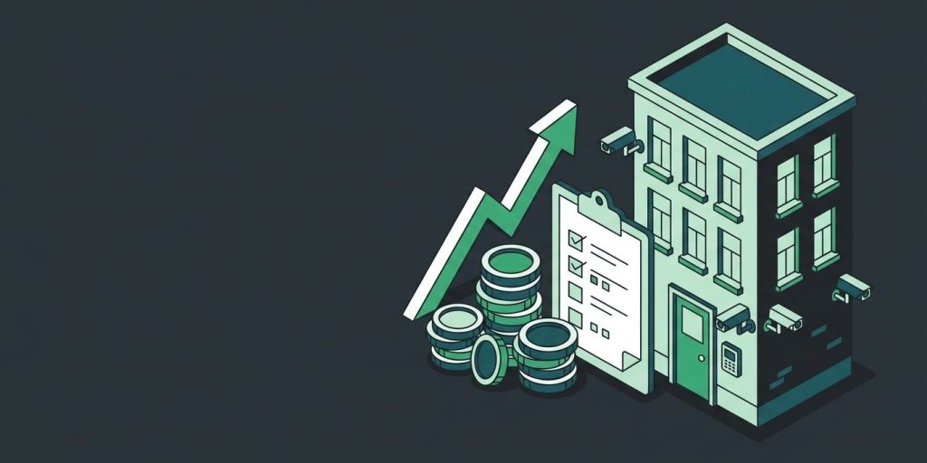 Is Your Security Tech Stack Protecting NOI? cover illustration Illustration: a checklist clipboard beside a stack of coins and an upward trend arrow