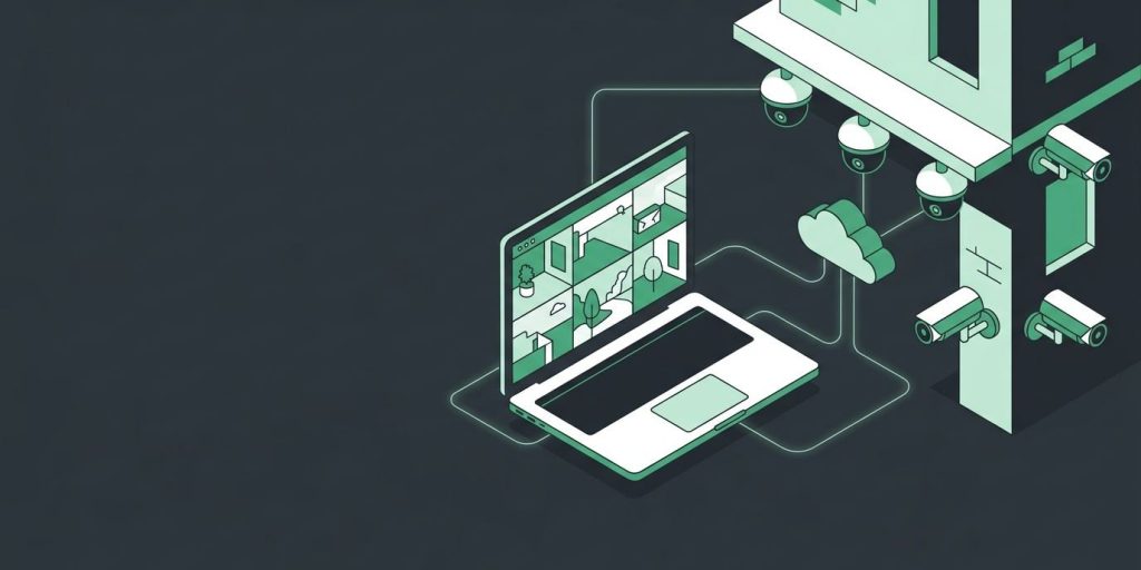Smarter Security with Eagle Eye Networks and Complete I.T. cover illustration Illustration: a cloud video platform shown as a laptop with camera tiles, connected to dome and bullet cameras on a building