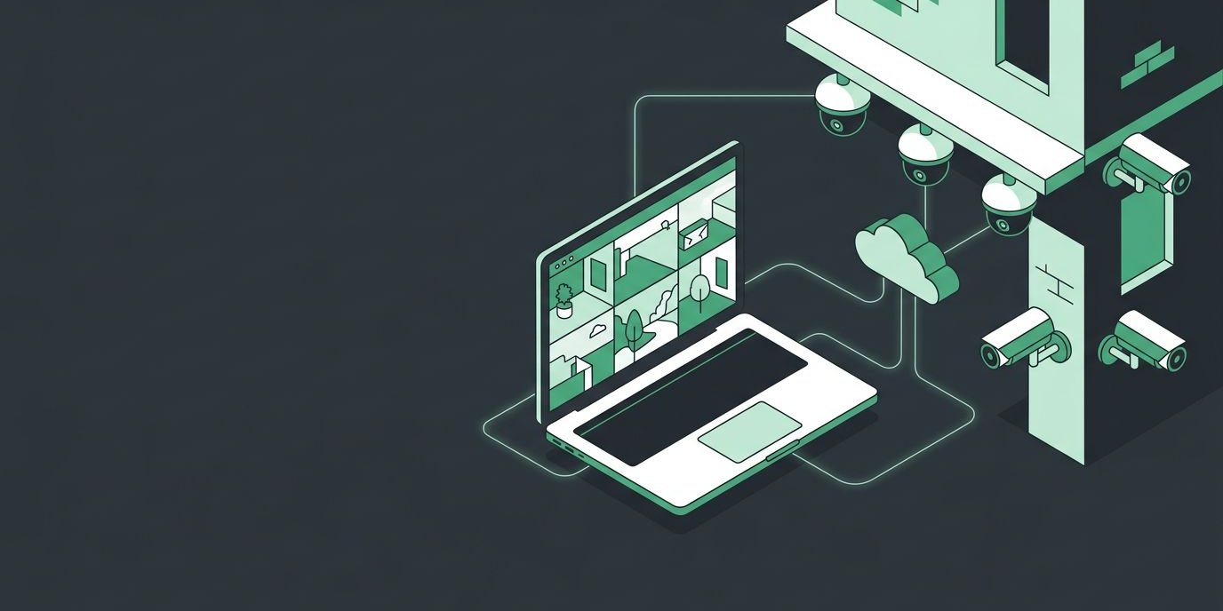 Smarter Security with Eagle Eye Networks and Complete I.T. cover illustration Illustration: a cloud video platform shown as a laptop with camera tiles, connected to dome and bullet cameras on a building