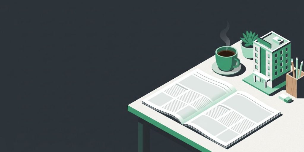 This Entrepreneur Is Bullish on Pasco cover illustration Illustration: a newspaper on a desk next to a coffee cup and a small office building