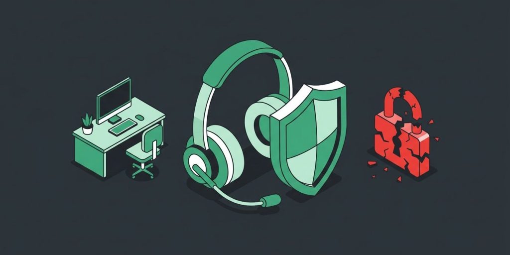 Why SMBs and Property Managers Can’t Afford to Skip MSP/Tech Support cover illustration Illustration: a help desk headset and a shield standing between a small office and a broken lock representing ransomware